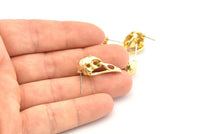 Brass Bird Earring, 200 Raw Brass Bird Skull Stud Earrings (26x11x6mm) N0958