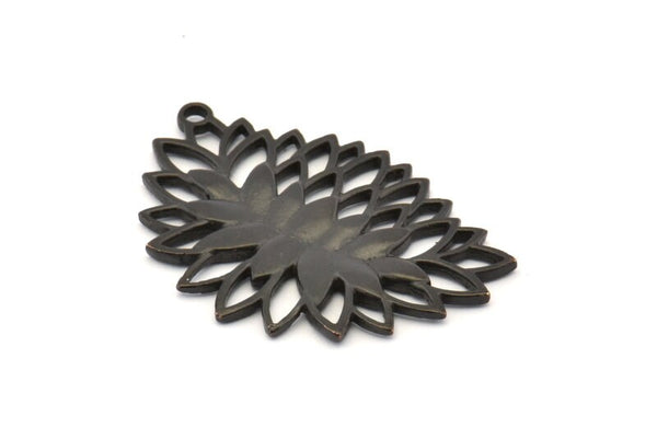 Black Leaf Charm, 4 Oxidized Black Brass Leaf Motif Charms With 1 Loop, Pendants, Earrings, Findings (36x25mm) N0826 S964