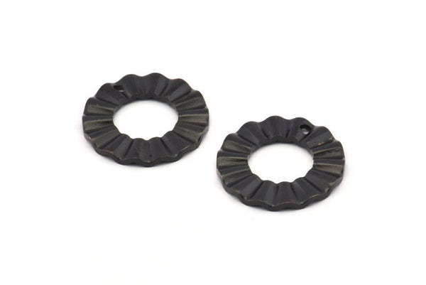 Black Ring Charm, 8 Oxidized Black Brass Wavy Round Charm Earrings With 1 Hole, Findings (18x1mm) D889 S1024