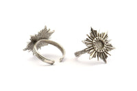 Silver Ring Settings, 2 Antique Silver Plated Brass Badge Ring With 1 Stone Setting - Pad Size 6mm N0839 H0979