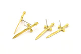 Knight&#39;s Sword Earring, 4 Raw Brass Sword Stud Earrings (33x10mm) N0248 A1177