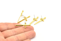 Knight&#39;s Sword Earring, 4 Raw Brass Sword Stud Earrings (33x10mm) N0248 A1177