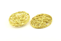 Brass Oval Charm, 2 Raw Brass Wire Charms, Earrings, Findings (46x38mm) D1236