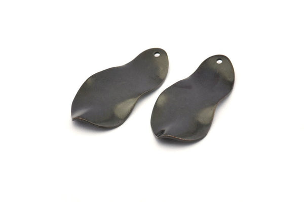 Black Oval Charm, 6 Oxidized Black Brass Wavy Oval Charms With 1 Hole, Earrings, Findings (33x15x1mm) D0790 S1008