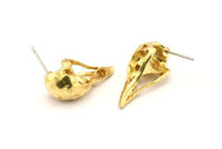 Brass Bird Earring, 200 Raw Brass Bird Skull Stud Earrings (26x11x6mm) N0958