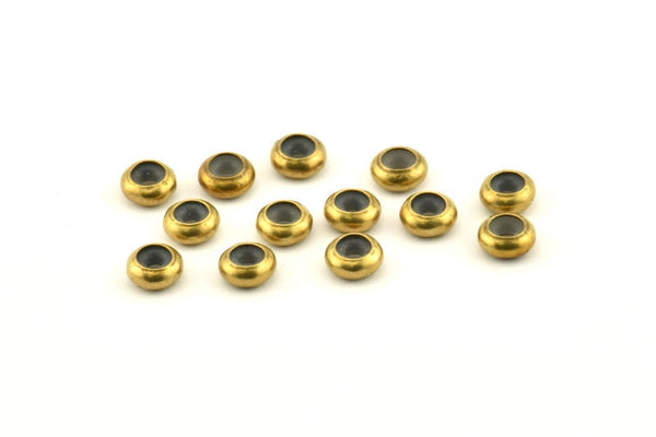 Brass Bead Keeper, 12 Raw Brass Bead Keeper, Silicone And Brass, Rondelle (7x3mm) D965