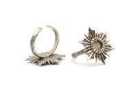 Silver Ring Settings, 2 Antique Silver Plated Brass Badge Ring With 1 Stone Setting - Pad Size 6mm N0839 H0979