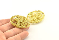 Brass Oval Charm, 2 Raw Brass Wire Charms, Earrings, Findings (46x38mm) D1236