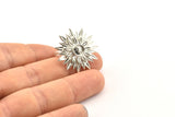 Silver Ring Settings, 925 Silver Adjustable Sunflower Rings - Pad Size 6mm N0739