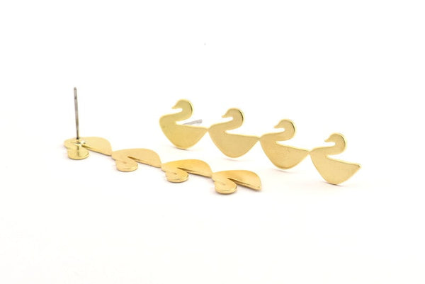 Brass Duck Earring, 8 Raw Brass Duck Stud Earrings (49x11x0.80mm) D1205 A1305