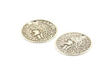 Silver Coin Charm, 24 Antique Silver Plated Brass Coin Charms With 1 Hole, Earring Findings (18x0.60mm) D1245 H1132