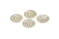 Silver Coin Charm, 24 Antique Silver Plated Brass Coin Charms With 1 Hole, Earring Findings (18x0.60mm) D1245 H1132