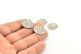 Silver Coin Charm, 24 Antique Silver Plated Brass Coin Charms With 1 Hole, Earring Findings (18x0.60mm) D1245 H1132