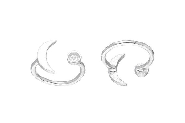 Silver Ring Settings, 925 Silver Moon And Planet Ring With 1 Stone Setting - Pad Size 3mm N1020