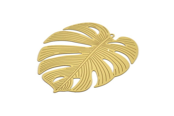 Brass Monstera Charm, 4 Raw Brass Monstera Leaf Charms With 1 Loop, Findings (61x54x0.30mm) D1673