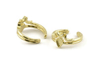 Brass Moon Ring, 2 Raw Brass Drop Ring With 1 Stone Settings - Pad Size 5x4mm N1277