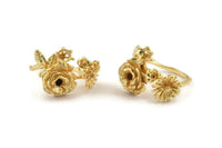 Gold Ring Settings, Gold Plated Brass Flower Ring With 1 Stone Setting - Pad Size 4mm N1235 Q1096