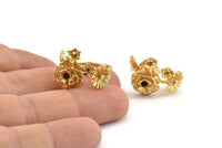 Gold Ring Settings, Gold Plated Brass Flower Ring With 1 Stone Setting - Pad Size 4mm N1235 Q1096