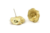 Brass Flower Earring, 4 Raw Brass Flower Stud Earrings With 1 Loop (18mm) N1223