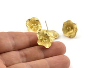 Brass Flower Earring, 4 Raw Brass Flower Stud Earrings With 1 Loop (18mm) N1223