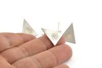 Silver Triangle Earring, 2 - 925 Silver Triangle Rising Sun Flag Patterned Stud Earrings (19x17x0.60mm) P08