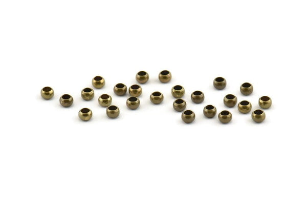 Brass Ball Beads, 100 Antique Brass Tiny Spacer Beads, Findings (2.5x1.7mm) D1658