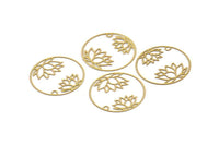 Brass Flower Charm, 12 Raw Brass Lotus Flower Charms With 1 Hole, Findings (27x0.30mm) D1438