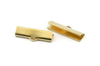 Ribbon End Claps, 12 Raw Brass Ribbon Crimp Ends With 1 Loop, Jewelry Findings (30x10mm) A1359