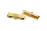 Ribbon End Claps, 12 Raw Brass Ribbon Crimp Ends With 1 Loop, Jewelry Findings (30x10mm) A1359