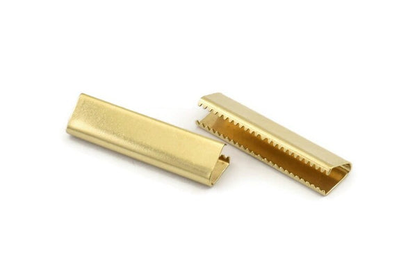 Ribbon Crimp End, 12 Raw Brass Ribbon Crimp Ends Without Loop, Findings (30x8mm) Brs 2265p A0631 A1303