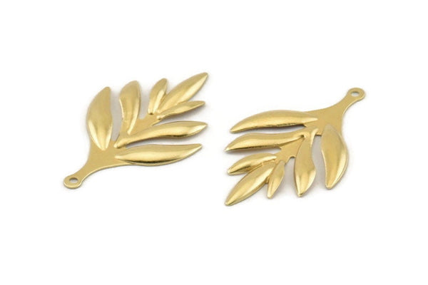 Brass Leaf Charm, 12 Raw Brass Leaf Charms With 1 Hole, Earrings (36x22x1.5mm) A1363