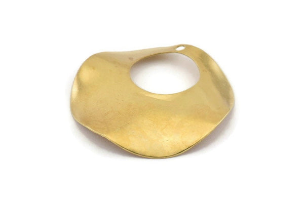 Brass Circle Charm, 12 Wavy Raw Brass Circle Charms With 1 Hole, Earring Findings (32mm) A1402