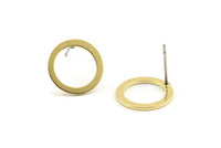 Brass Circle Earring, 10 Raw Brass Circle Stud Earrings (14x0.90mm) D1581 A1382