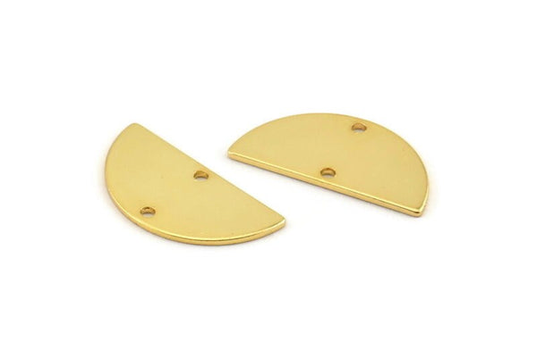 Semi Circle Pendant, 6 Gold Plated Brass Semi Circle Blanks With 2 Holes (21x10x0.80mm) BS 1723 Q0690