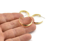 Brass Circle Earring, 2 Raw Brass Circle Stud Earrings (25x4x1.2mm) D1283