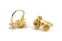 Gold Ring Settings, Gold Plated Brass Flower Ring With 1 Stone Setting - Pad Size 4mm N1235 Q1096