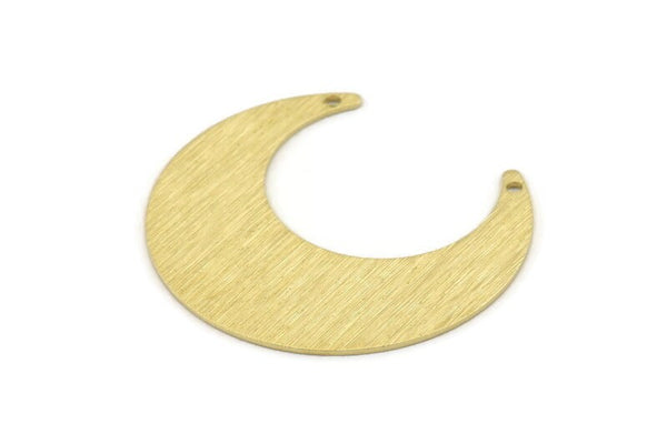 Brass Moon Charm, 4 Textured Raw Brass Crescent Moon Charms With 2 Holes (42x16x0.80mm) M058