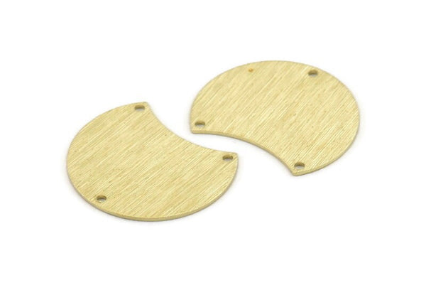 Brass Moon Charm, 6 Textured Raw Brass Moon Charms With 3 Holes, Stamping Blanks (28x21x0.80mm) M068