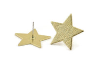 Brass Star Earring, 8 Textured Raw Brass Star Stud Earrings (22x1mm) D1416 A1421