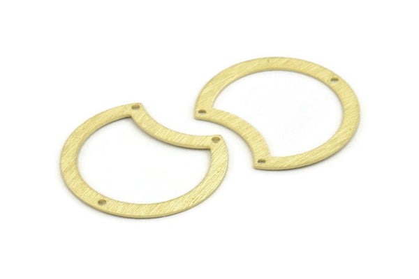 Brass Moon Charm, 10 Textured Raw Brass Moon Charms With 3 Holes, Connectors (35x28x0.80mm) M126