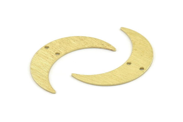 Brass Moon Charm, 10 Textured Raw Brass Crescent Moon Charms With 2 Holes, Connectors (35x9x0.80mm) M173