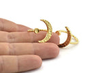 Gold Ring Settings, 2 Hammered Gold Plated Brass Moon And Planet Ring With 1 Stone Setting - Pad Size 4mm N1151