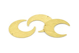 Brass Moon Charm, 4 Textured Raw Brass Crescent Moon Charms With 1 Hole (42x16x0.80mm) M057