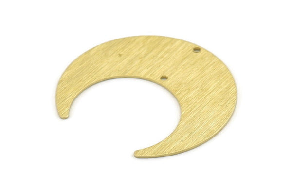 Brass Moon Charm, 4 Textured Raw Brass Crescent Moon Charms With 2 Holes (42x16x0.80mm) M059