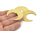 Brass Moon Charm, 4 Textured Raw Brass Crescent Moon Charms With 2 Holes (42x16x0.80mm) M059