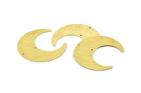 Brass Moon Charm, 4 Textured Raw Brass Crescent Moon Charms With 2 Holes (42x16x0.80mm) M059