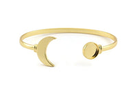 Gold Moon Cuff,  Gold Plated Brass Moon And Planet Cuff Stone Setting With 1 Pad -  Pad Size 10mm N0982 Q0993