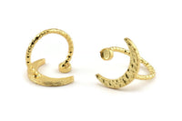 Gold Ring Settings, 2 Hammered Gold Plated Brass Moon And Planet Ring With 1 Stone Setting - Pad Size 4mm N1151