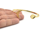 Gold Moon Cuff,  Gold Plated Brass Moon And Planet Cuff Stone Setting With 1 Pad -  Pad Size 10mm N0982 Q0993