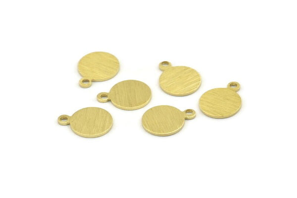 Brass Circle Charm, 24 Textured Raw Brass Round Tags With 1 Loop, Findings (13x10x0.80mm) M340